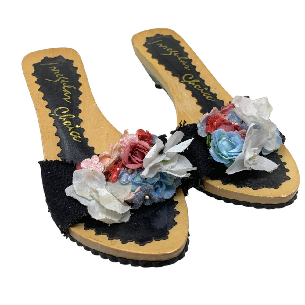 Irregular Choice Sz EU 36 US 6 Floral Wooden Sole Cone Heel Sandals Whimsical